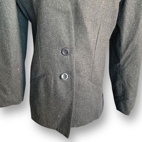 Vintage 90s Wool Blend Collarless Blazer Jacket Charcoal Gray Two-Button - Picture 5 of 13